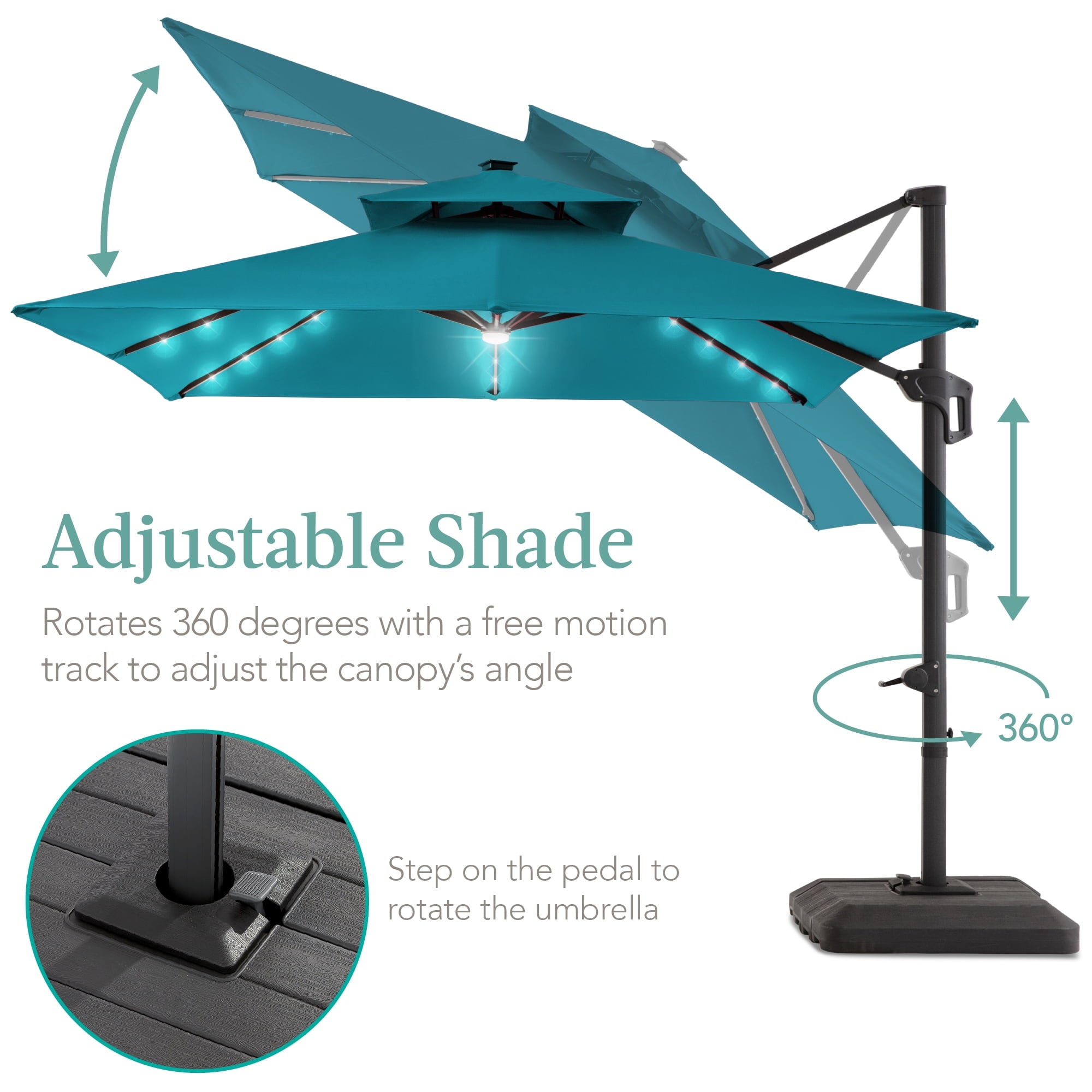 Best Choice Products 10x10ft 2-Tier Square Outdoor Solar LED Cantilever Patio Umbrella w/ Base Included - Tan