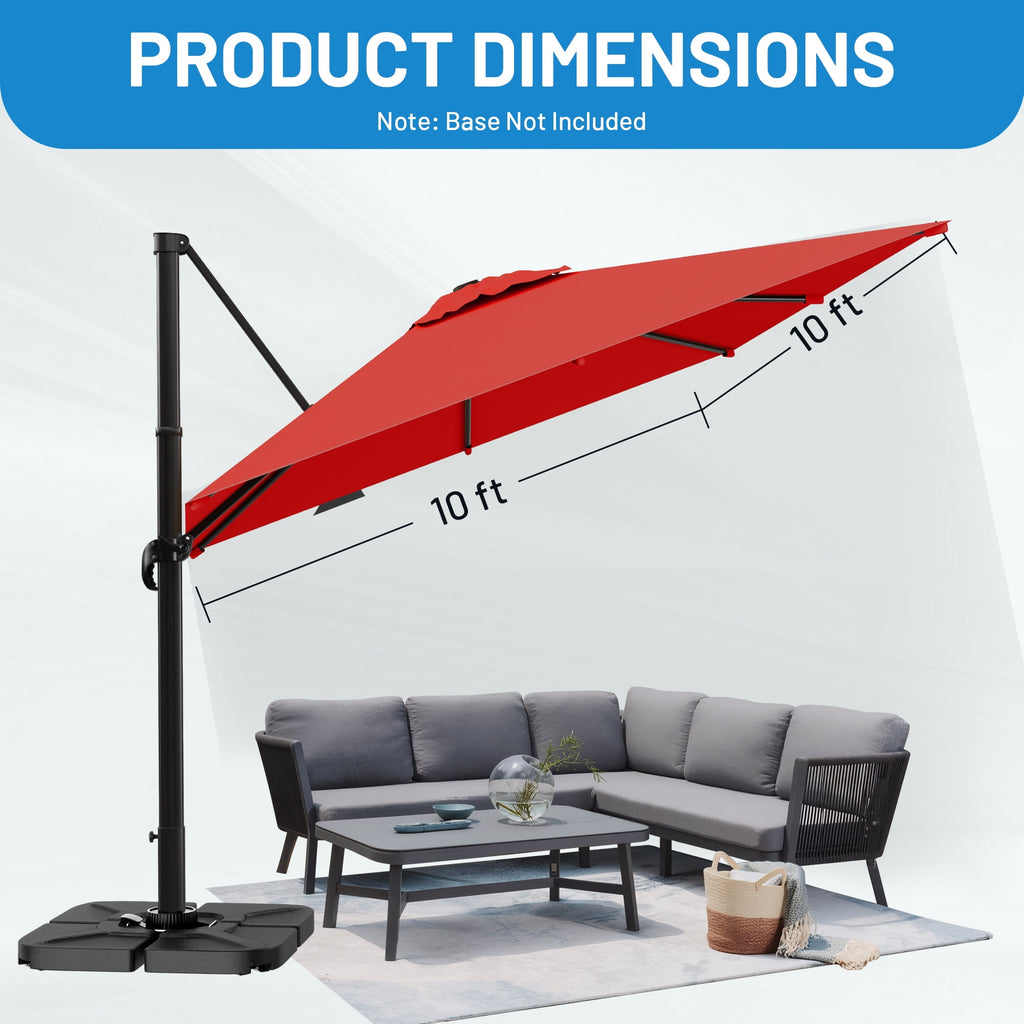 Easthome 10 × 10FT Square Cantilever Patio Umbrella, 360° Rotating Offset Umbrella with Crank, 8 ribs, Outdoor Hanging Roman Umbrella for Garden Deck Backyard, Red
