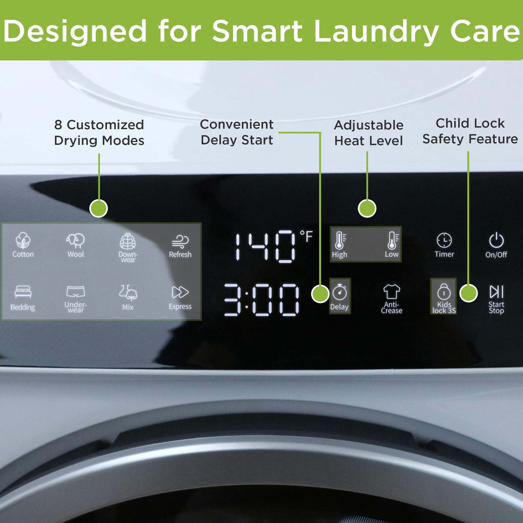 Hamilton Beach 13 lbs. Compact Tumble Dryer with Touchscreen Controls, 8 Drying Modes, Delay Start, Adjustable Heat Levels, Child Lock, Air-Vented Port, White