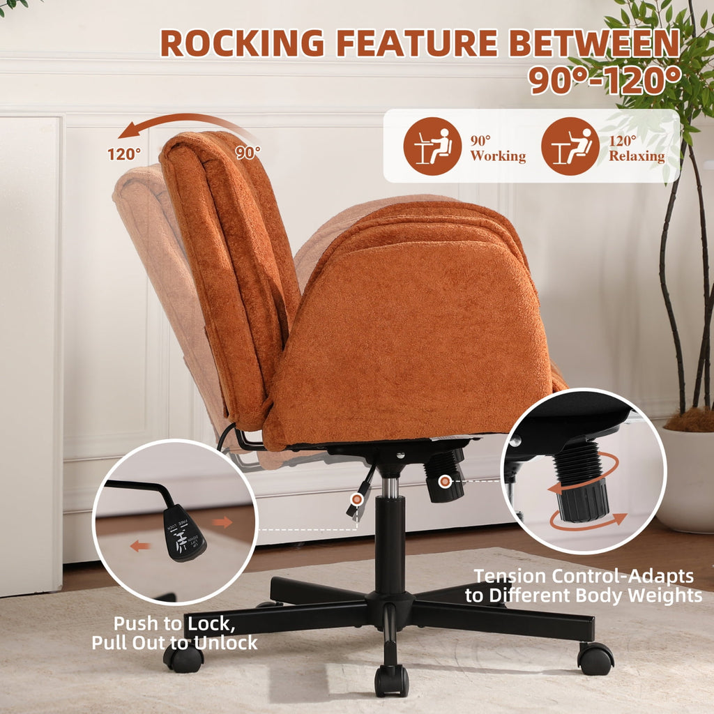 Cross Legged Office Chair with Wheels & Dynamic Airbag Lumbar Support, Criss Cross Wide Seat, 5-Position Fold-Down Armrests, Swivel Vanity Chair for Home Office, Dark Green