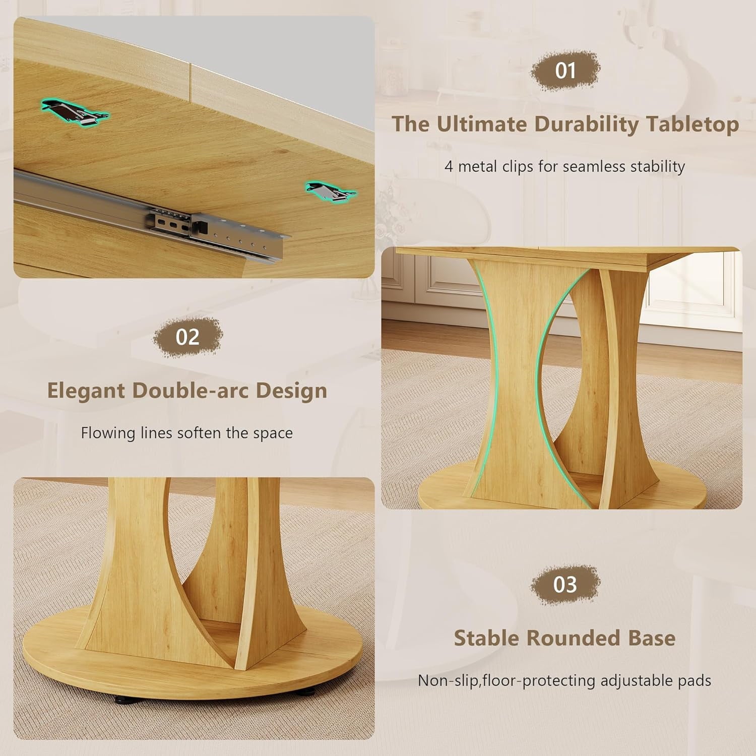 Virans 43.3-59 Extendable Round Dining Table for 6-8,Kitchen Table with MDF,Modern Dinner Table for Dining Rooms,Living Rooms,Walnut