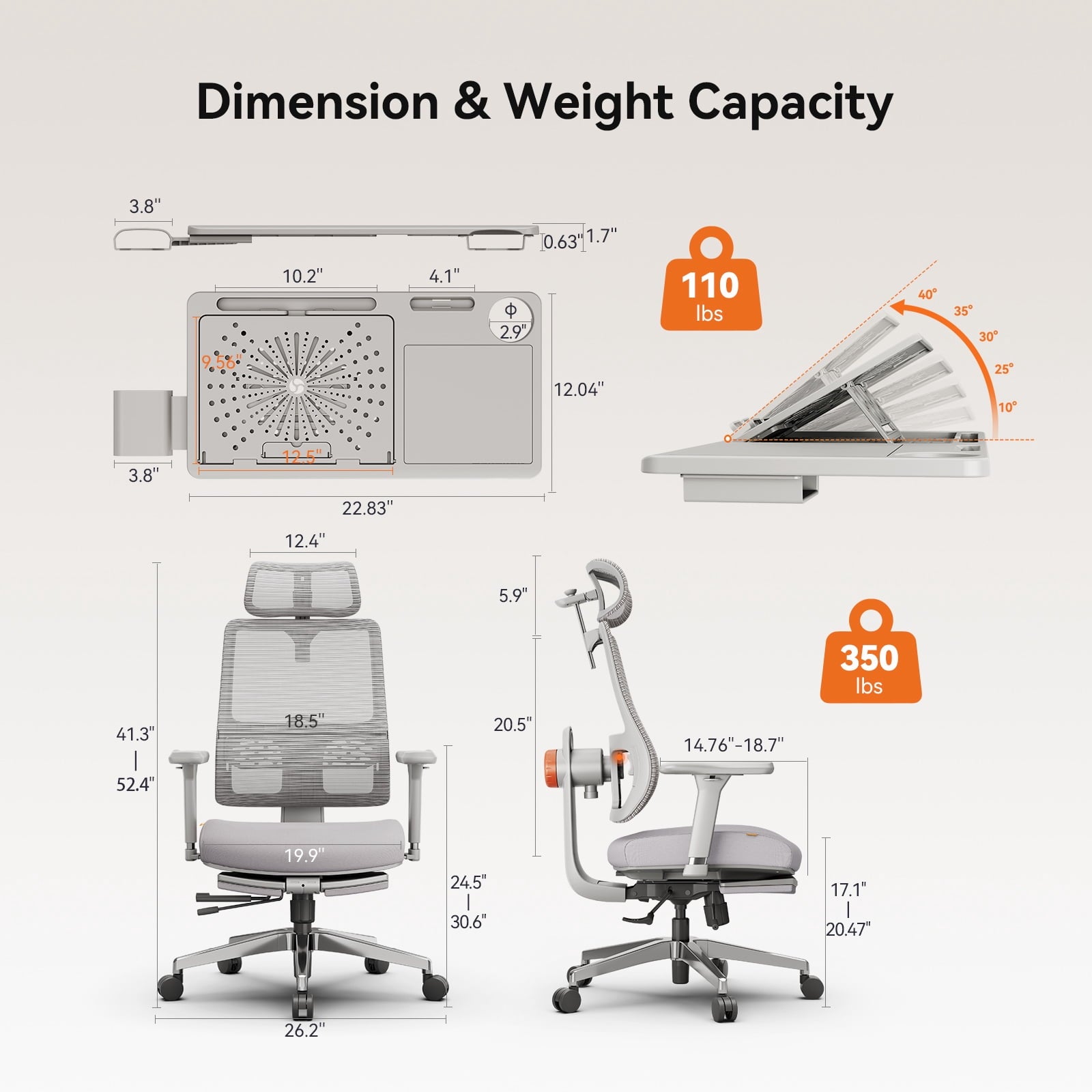Newtral MagicH-PRO Ergonomic Chair with Laptop Tray for Home Office & Gaming