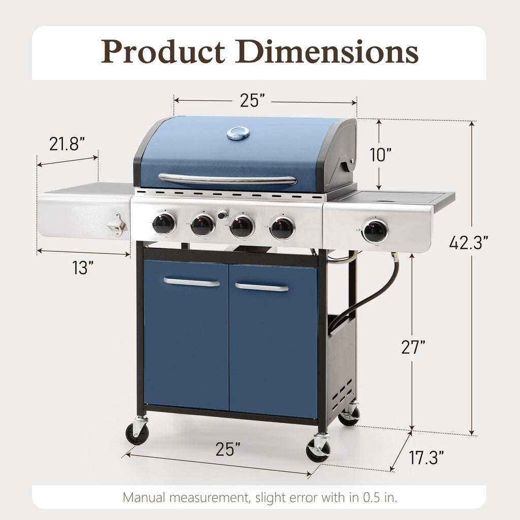 Alpha Joy 4-Burner Propane Gas Grill and Griddle Combo with Side Burner in Black