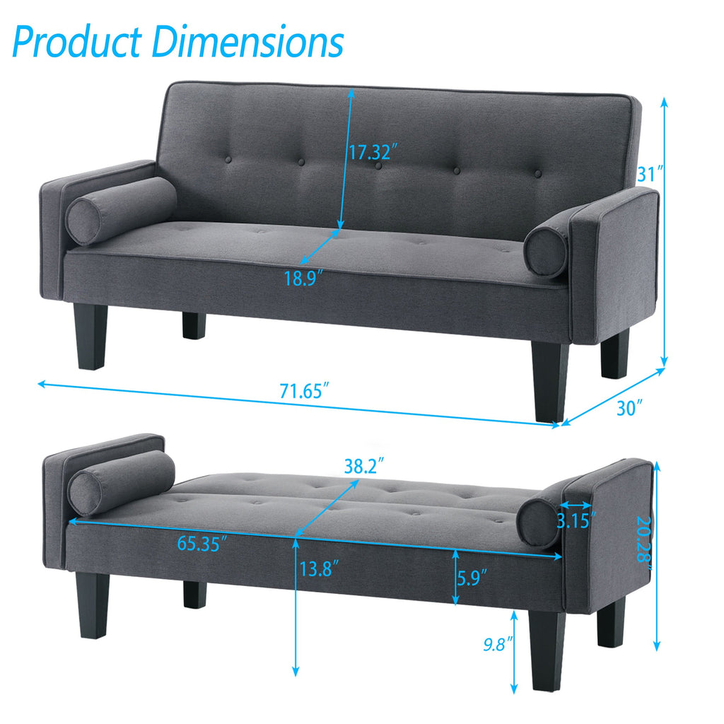 Bianlte 72 Futon Sofa Bed,Upholstered Folding Futon Sofa Couch,Modern Sofa Twin Size Futon Bed with Removable Armrests for Compact Living Space,Apartment,Gray03
