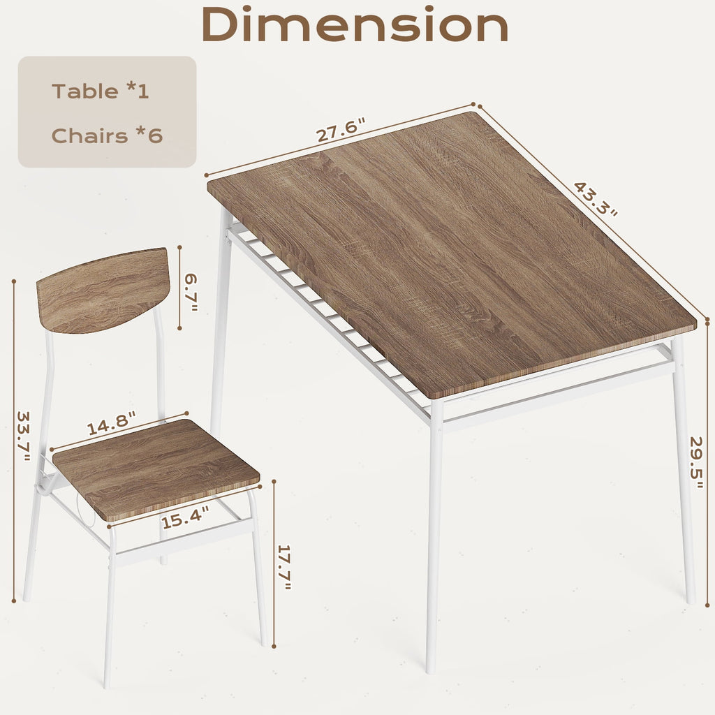 Ktaxon Dining Table Set for 4/6 with Storage Racks, Dining Room Table Set for 4/6 Modern Design, Kitchen Table and Chairs for Home Kitchen, Natural Wood