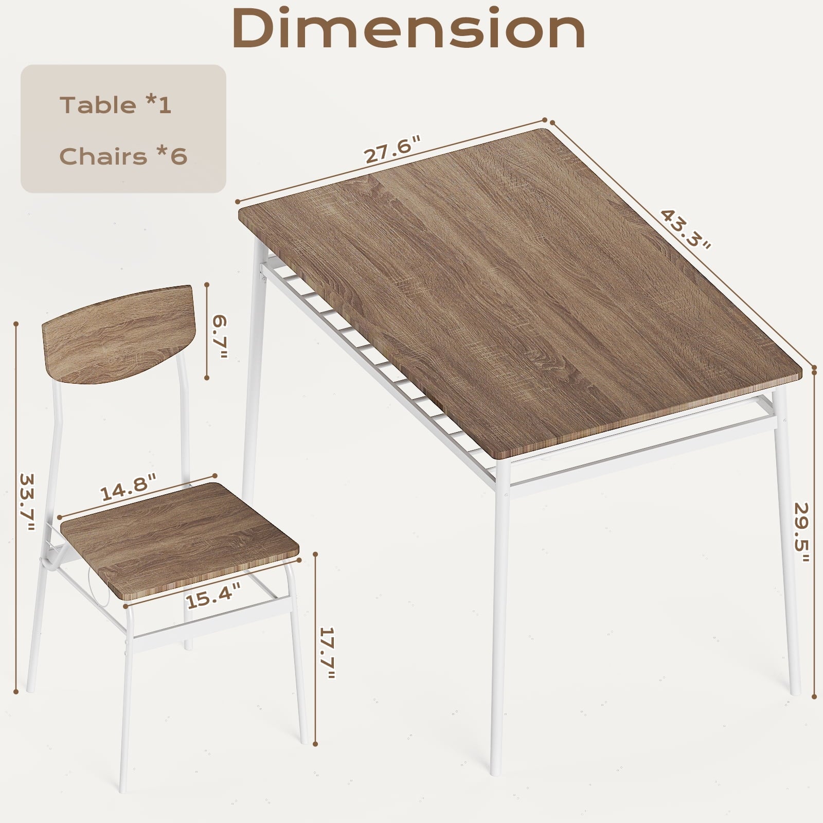 Ktaxon Dining Table Set for 4/6 with Storage Racks, Dining Room Table Set for 4/6 Modern Design, Kitchen Table and Chairs for Home Kitchen, Natural Wood