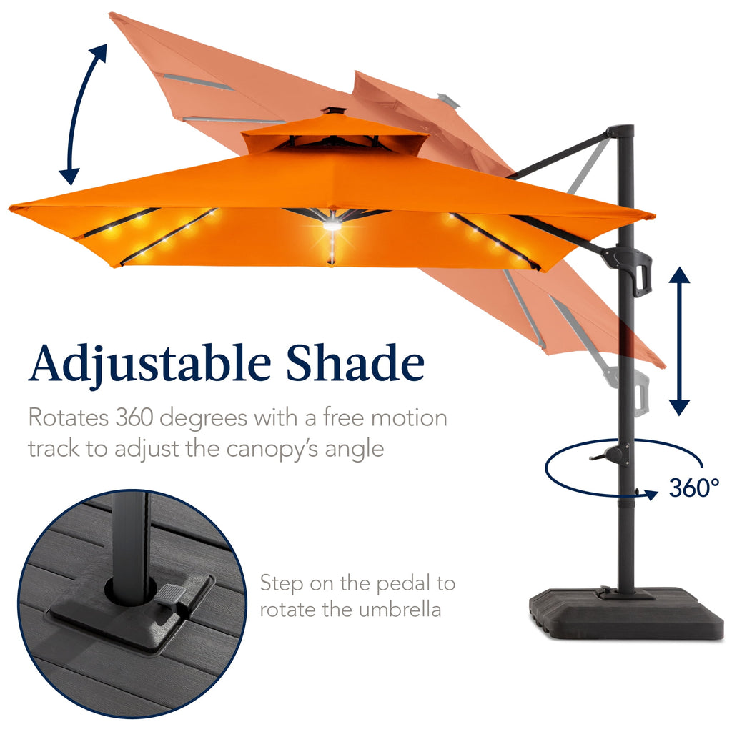Best Choice Products 12x12ft 2-Tier Square Outdoor Solar LED Cantilever Umbrella w/ 360-Rotating Base   Gray