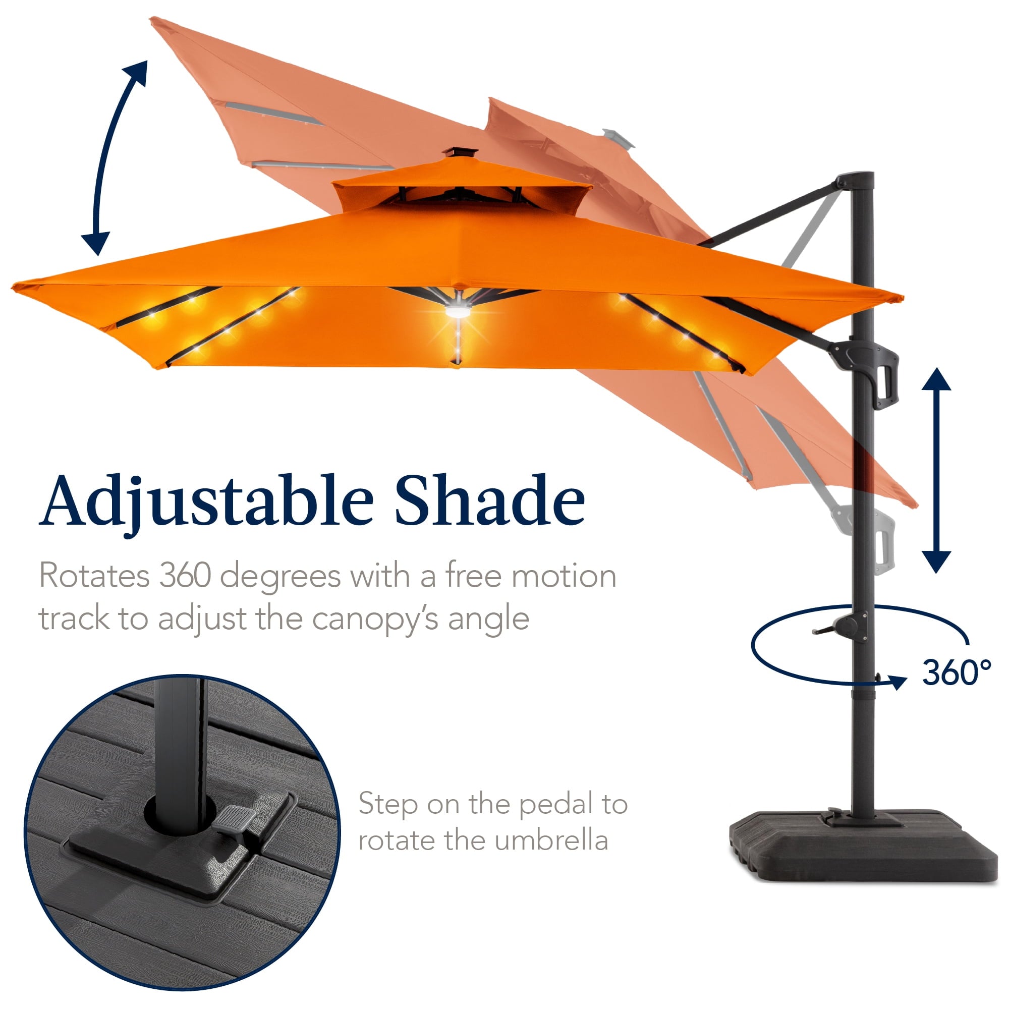 Best Choice Products 12x12ft 2-Tier Square Outdoor Solar LED Cantilever Umbrella w/ 360-Rotating Base   Gray
