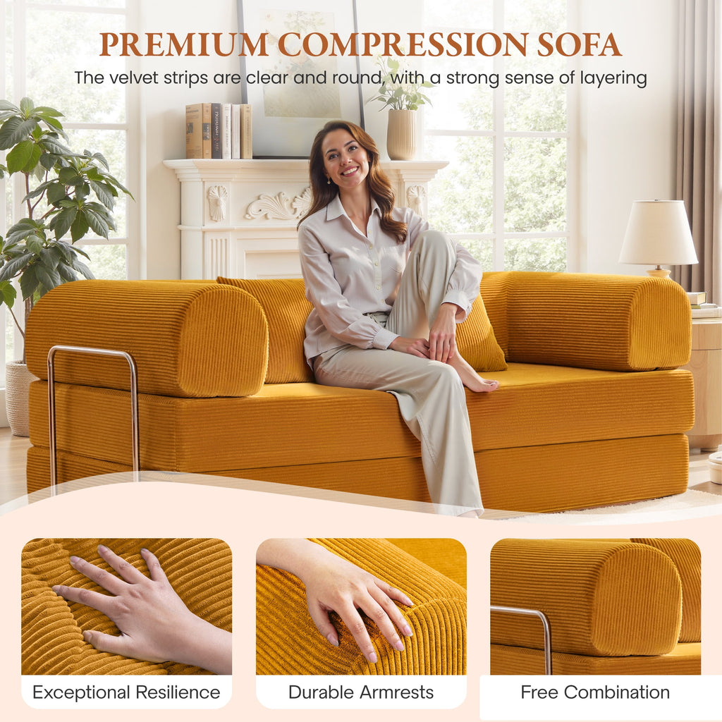 COOLHUT 63 W Combination Sofa, High Rebound Density Foam Sofa Couch, Two Forms Floor Couch Three Seats Sofa Bed for Living Room, Bedroom, Green
