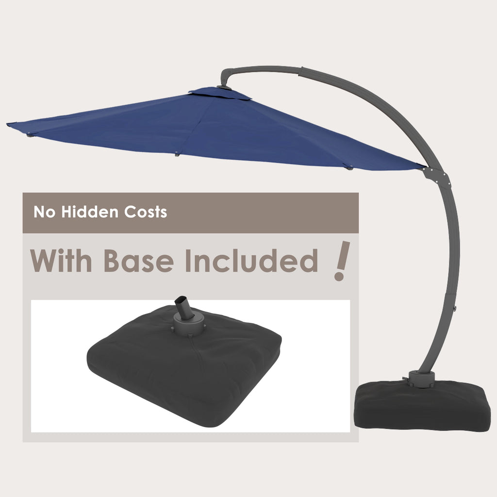 LAZZO 12ft Outdoor Patio Umbrella with Base and Lights, Aluminum Offset Cantilever Umbrella for Pool Deck, Champagne