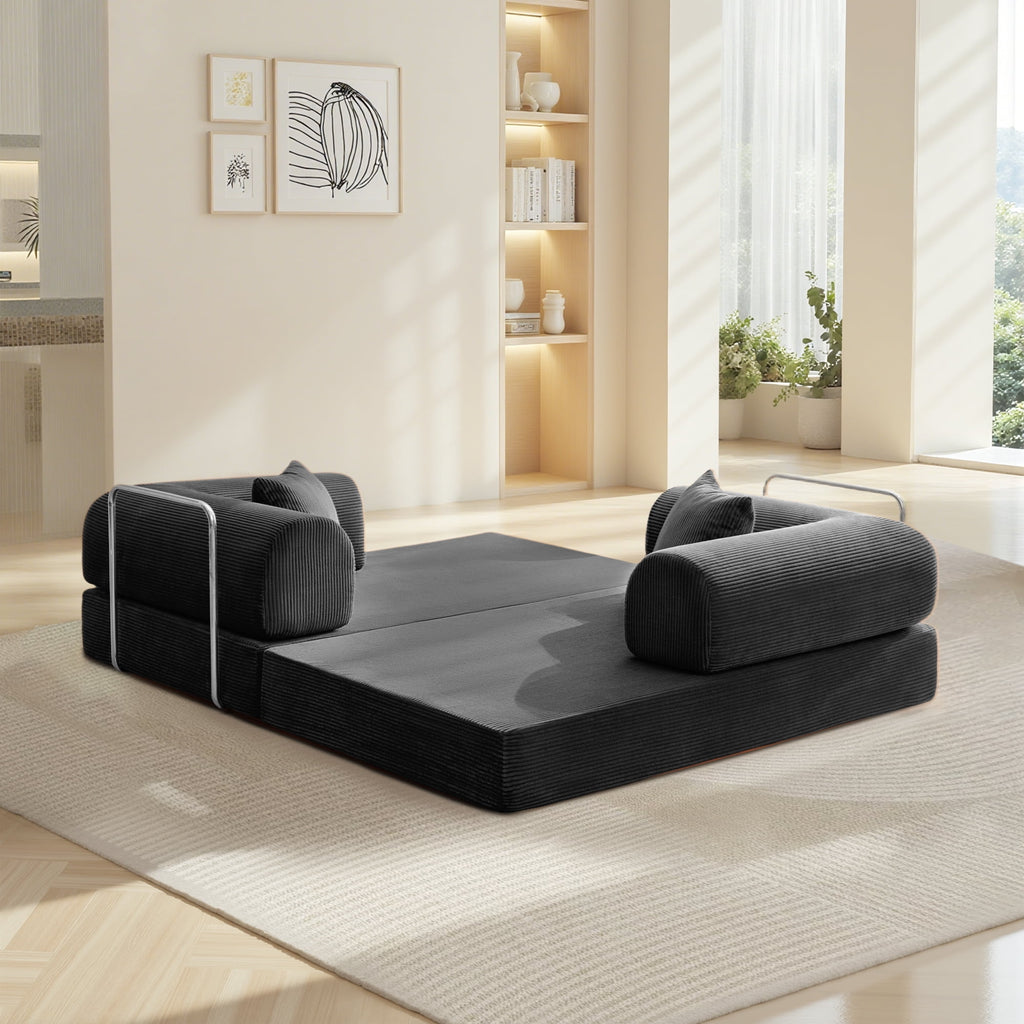 COOLHUT 63 W Combination Sofa, High Rebound Density Foam Sofa Couch, Two Forms Floor Couch Three Seats Sofa Bed for Living Room, Bedroom, Green