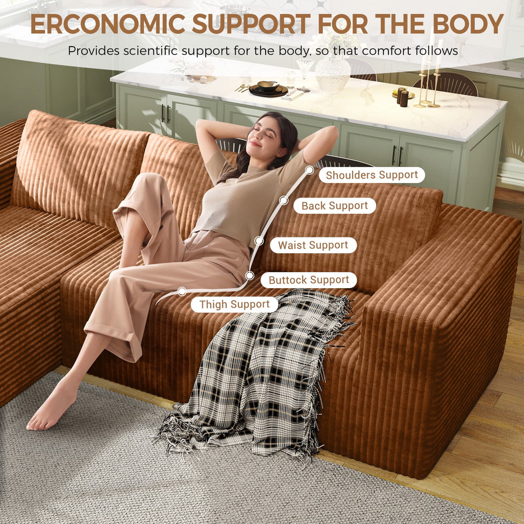 YVDNHP Modular Cloud Sofa - No Assembly Required, 107.8 Oversized L-Shaped Sectional with Chaise, Flannel Fabric Deep Seating Couch for Living Room