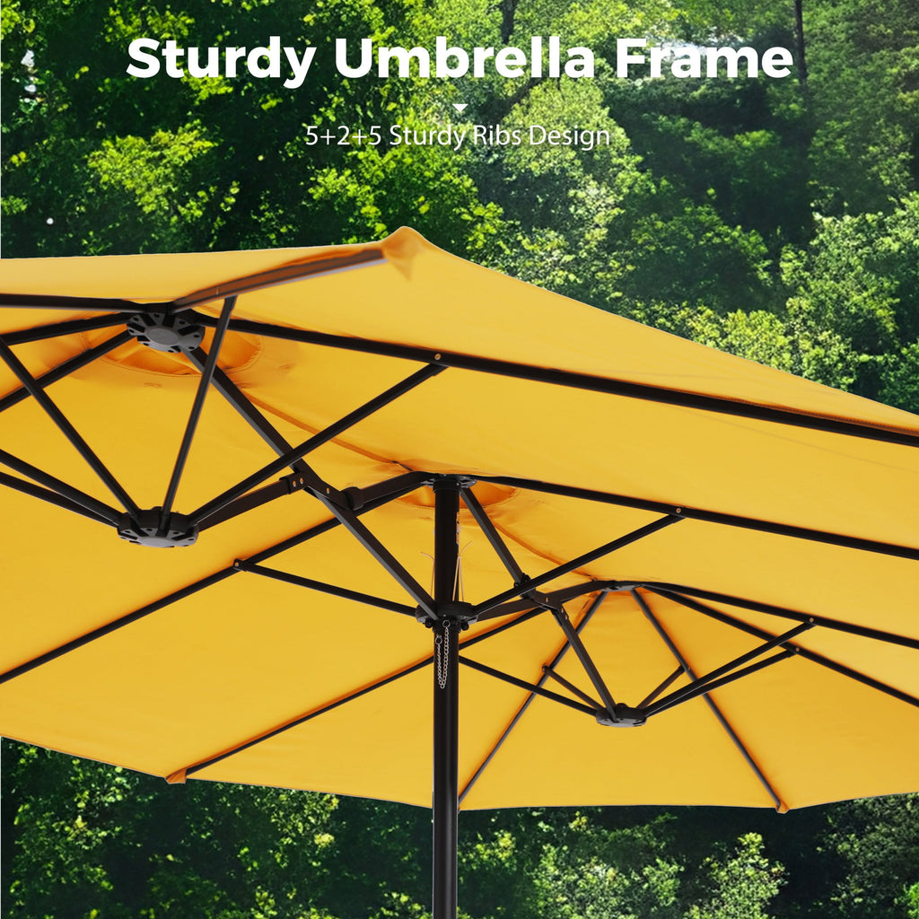 Alpha Joy 15ft Outdoor Patio Umbrella Extra-Large Double-Sided Garden Umbrella with Crank Handle and Base - Ivory
