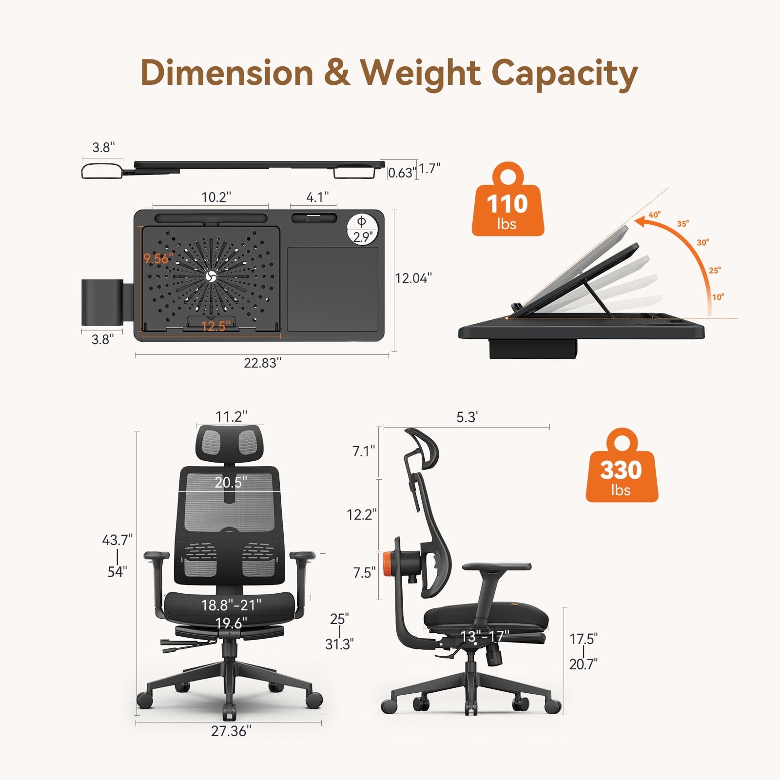 Newtral MagicH-BP Ergonomic Chair with Laptop Tray for Home Office & Gaming