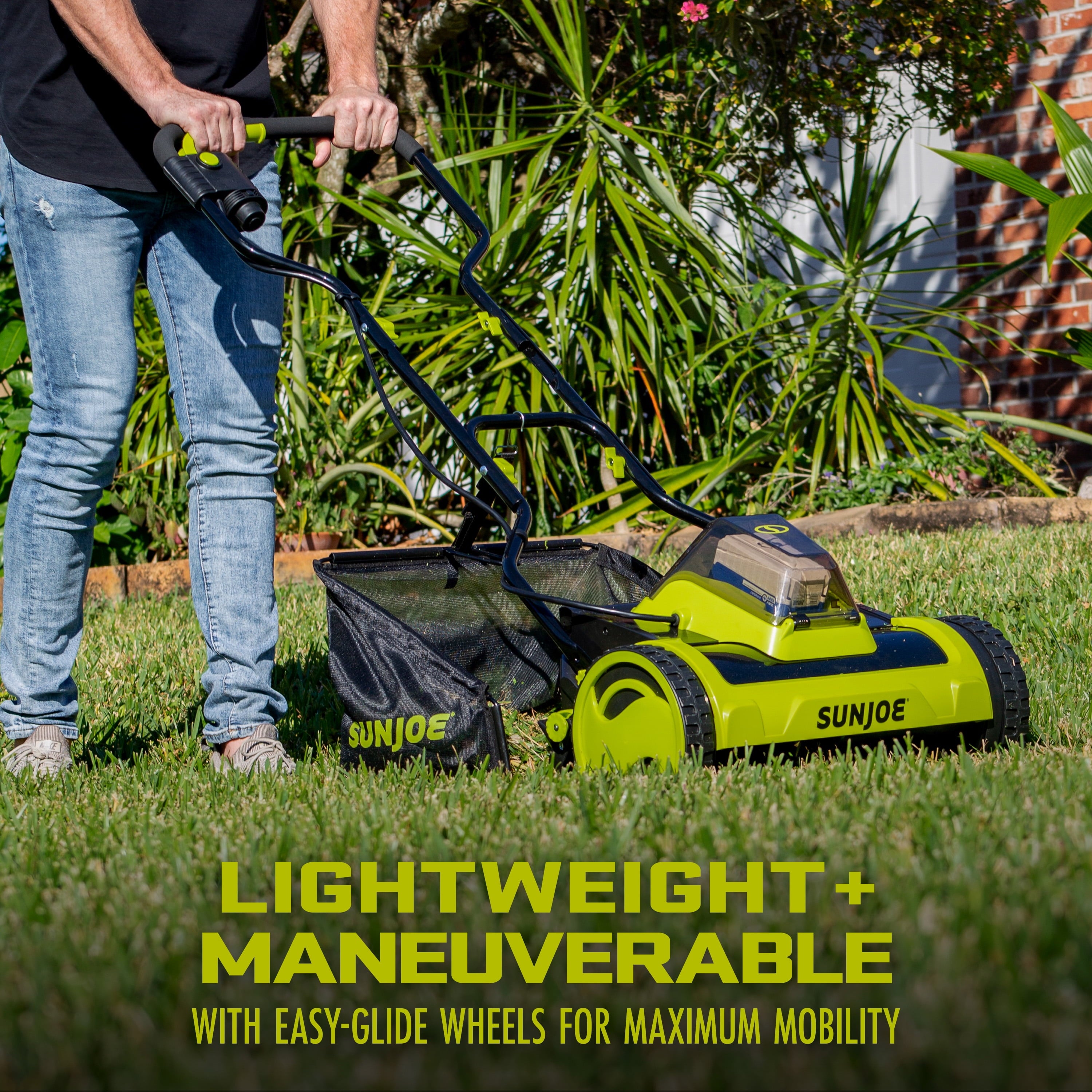 Sun Joe 24V Cordless Push Reel Lawn Mower, Battery Powered Grass Cutter for Yard, 15-Inch