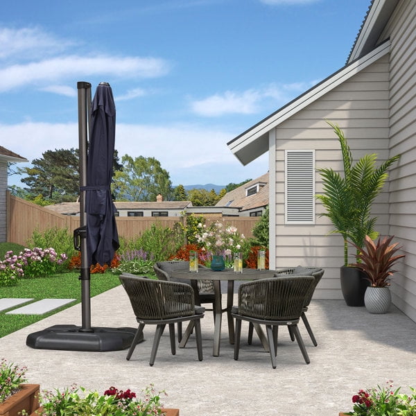 PURPLE LEAF OUTDOOR 10x13 FT Extra Large Rectangle Cantilever Umbrella with Base - 360° Rotating Heavy-Duty Aluminum Frame, Waterproof Graphite Grey Patio Sunshade for Oversized Pool Deck & Backyard