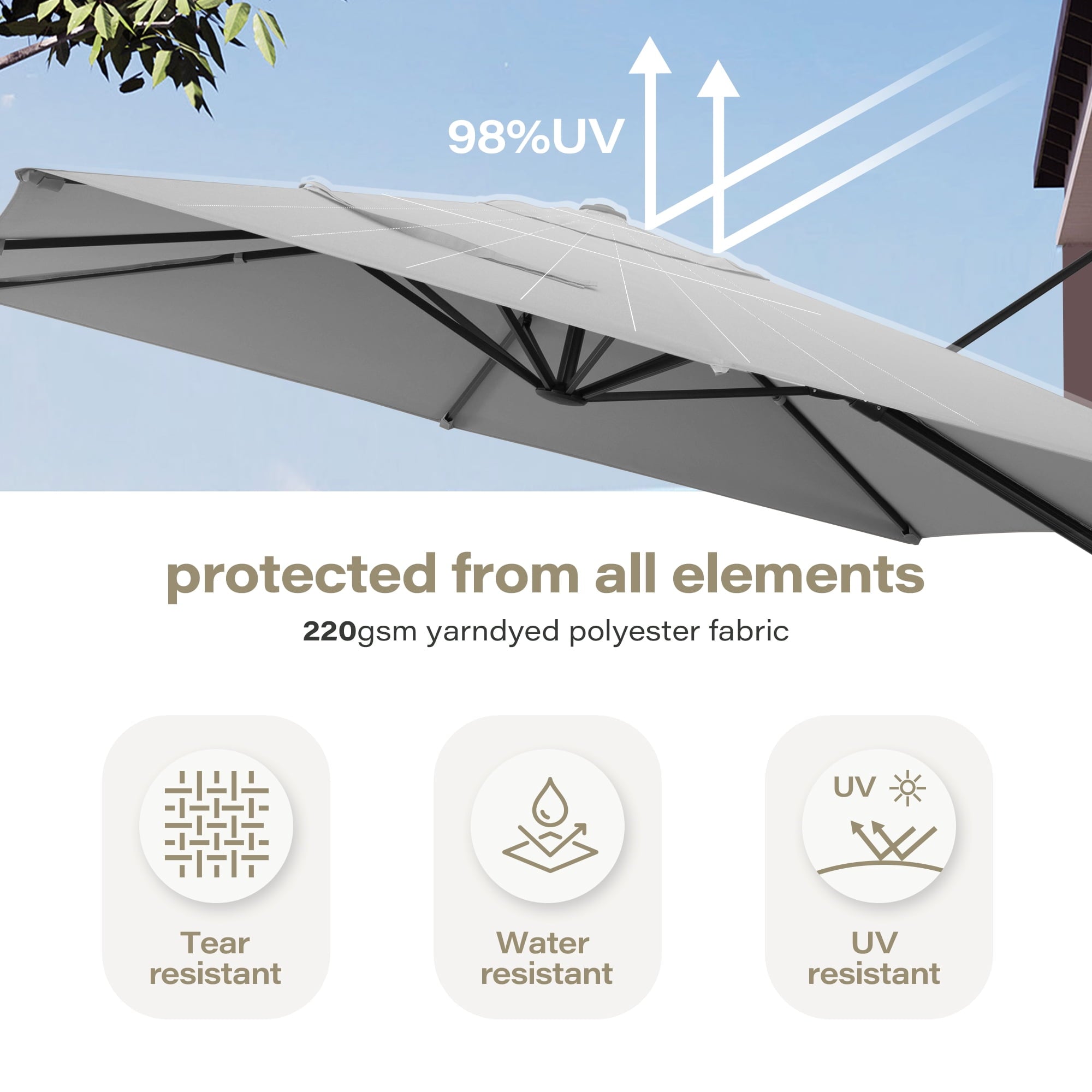 LAUSAINT HOME Outdoor Patio Umbrella, 10 Feet Large Cantilever Windproof Offset Umbrella with 360-degree Rotation for Backyard,Pool,Lawn,Deck,Gray