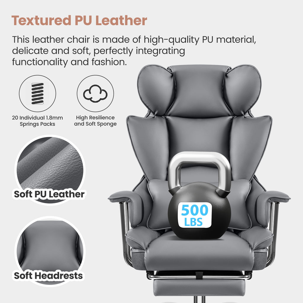 ATHOPE Executive Leather Office Chair 500lbs, Big and Tall Desk Chair with Footrest, High Back Ergonomic Reclining Computer Chair, High-Density Foam, Heavy Duty Swivel Rolling Chair, Black