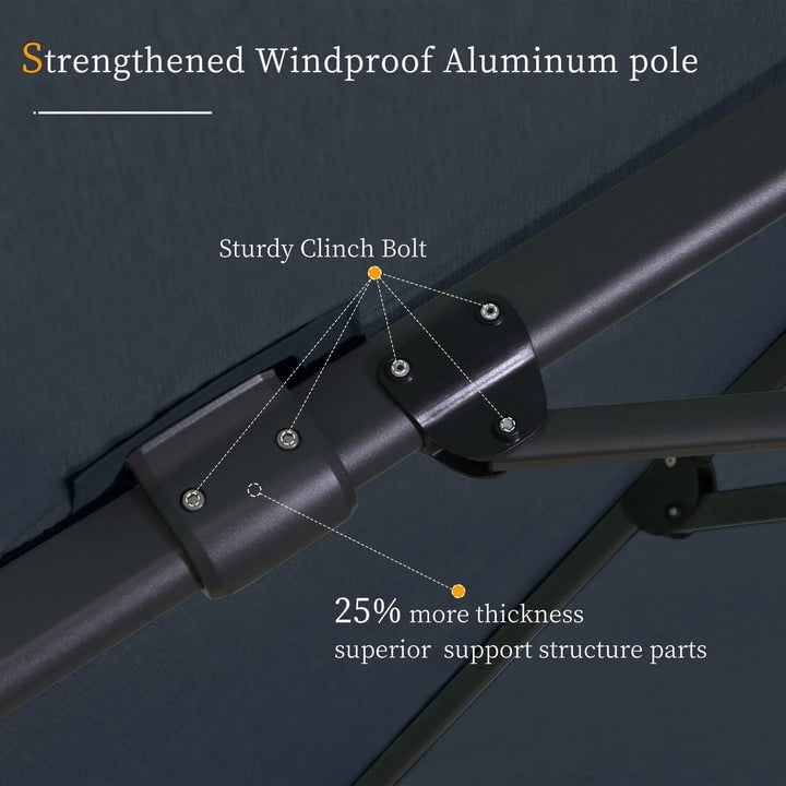 PURPLE LEAF Cantilever Umbrellas 12FT Square Large Patio Umbrella Offset Umbrella with 360°Rotation Tilting And Hanging Double Top, Grey