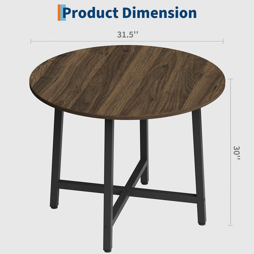 31.5 Round Dining Table for 4 People, Modern Wood Circle Kitchen Table with Sturdy Industrial Metal Frame, Small Space Saving Dining Room Table for Apartment & Breakfast Nook, (No Chairs), Walnut