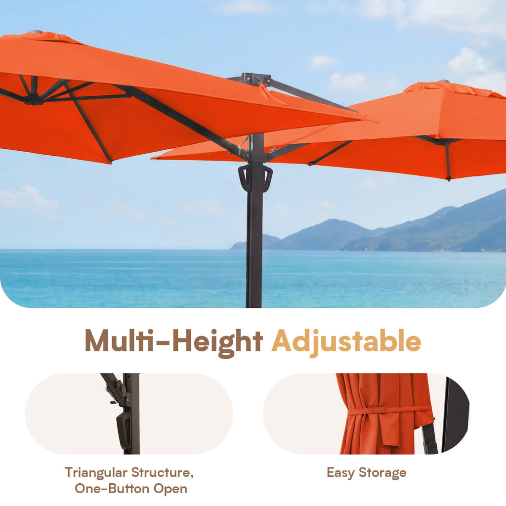 FUNDAZE 10x10ft Double Canopy Cantilever Umbrella, Patio Outdoor with Base & Cover, Waterproof UV Resistant for Garden Poolside Shade, Beige