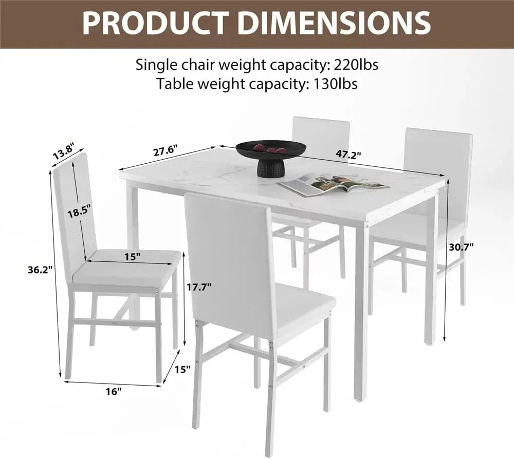 MOOSENG Dining Table Set for 4, Faux Marble Kitchen Table and Chairs Set of 4, 5-Piece Dining Room Set with PU Leather Upholstered Chairs for Small Space, Gray