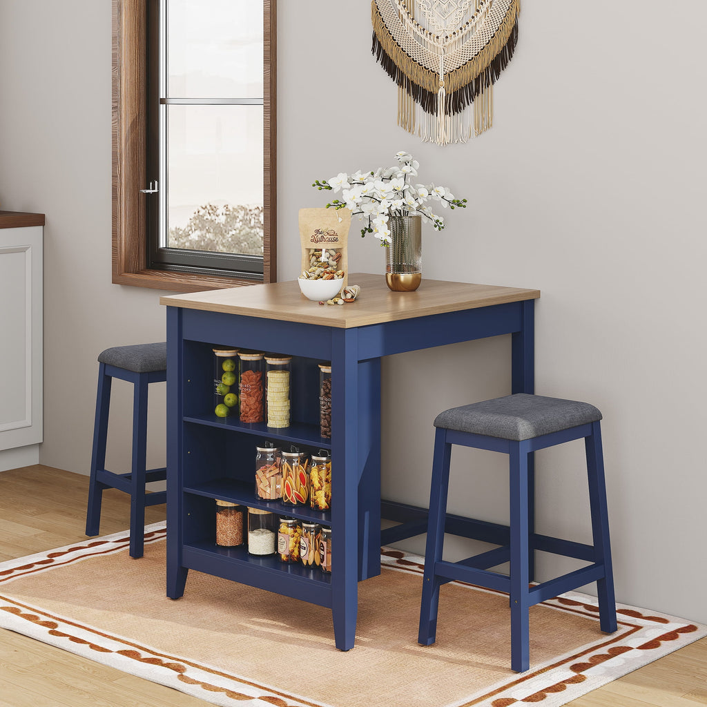 HLR 24.8 Bar Stools, Farmhouse Set of 2 Bar Chairs with Cushion for Kitchen, Dining Room, Cafe Black