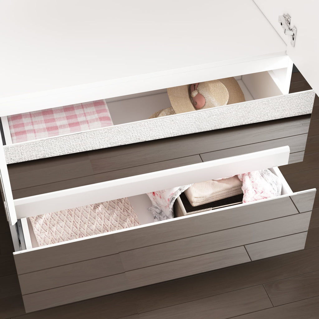 Wiawg 2 Door Wardrobe Armoire,Mirrored Closet Storage with Drawers and Shelves,White