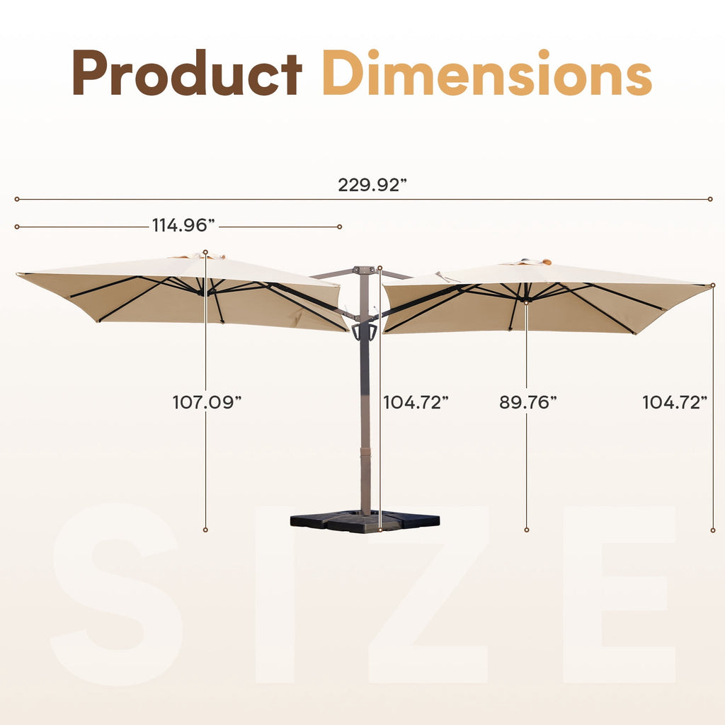 FUNDAZE 10x10ft Double Canopy Cantilever Umbrella, Patio Outdoor with Base & Cover, Waterproof UV Resistant for Garden Poolside Shade, Beige