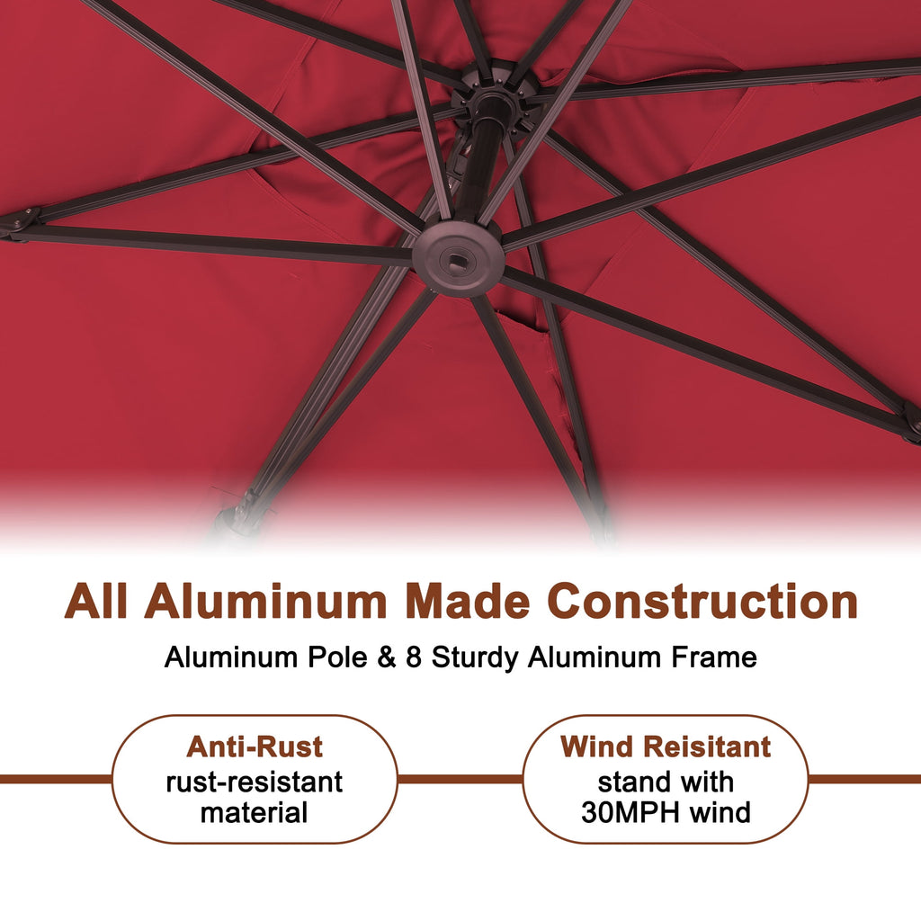 Mondawe 10x10ft Patio Umbrella Outdoor Square Large Cantilever Windproof Offset and Heavy Duty Sun Umbrella for Garden Deck Pool, Red