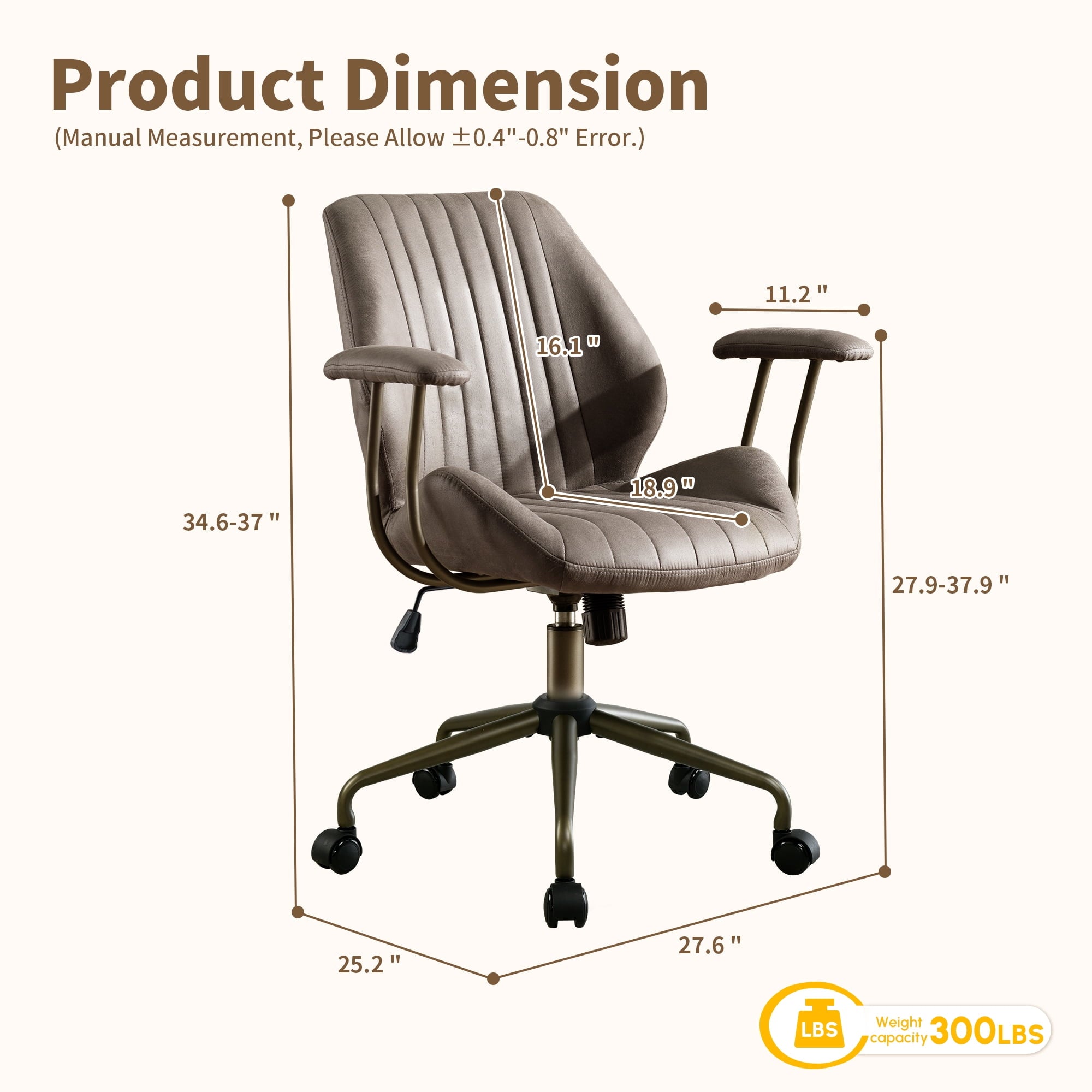 Toject Ergonomic Office Chair, High Back Big Comfy Home Office Chair with Lumbar Support, Mid-Century Modern Computer Executive Office Chair, Brown