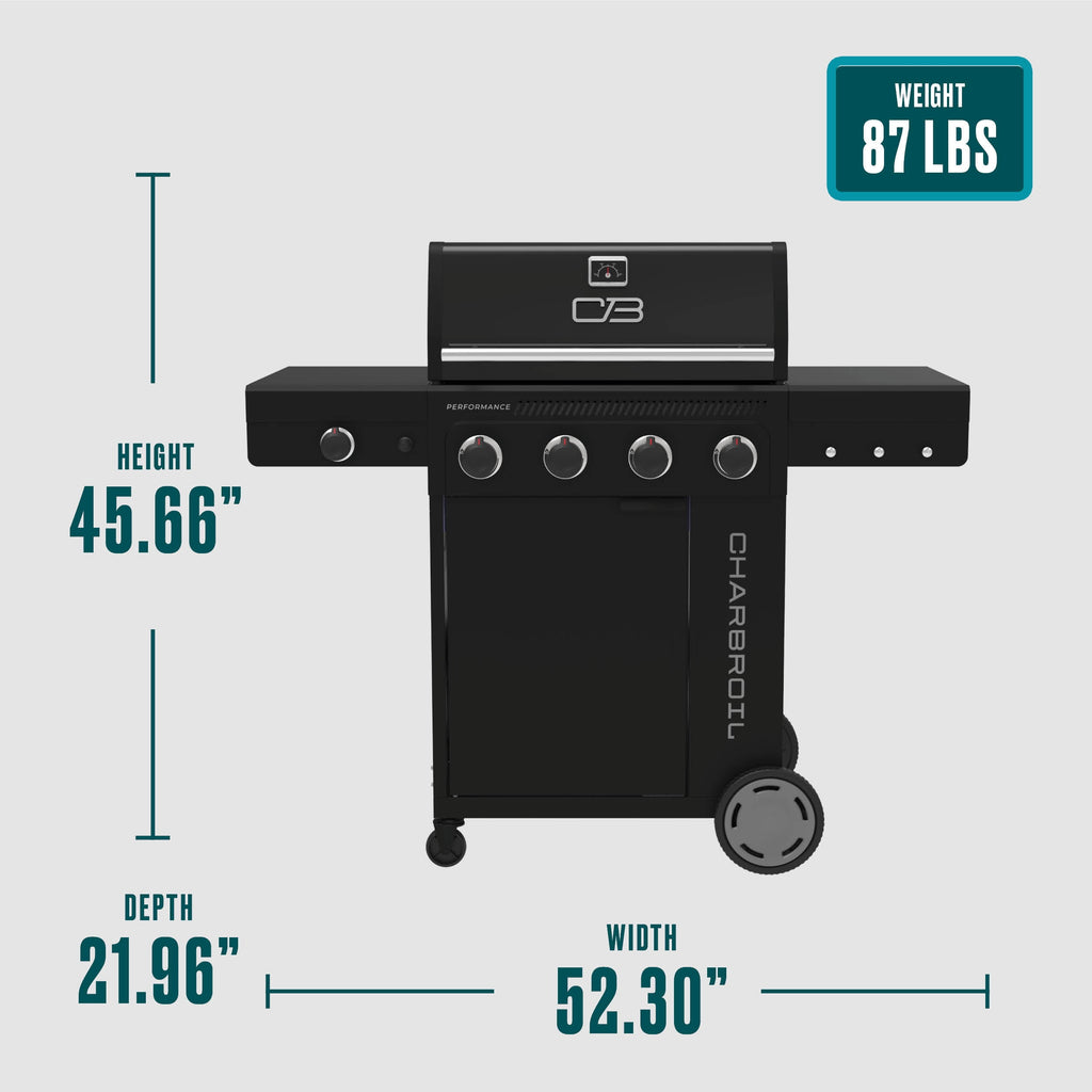 Charbroil® Performance Series™ FlavorMax™ 4 Burner Gas Grill Cabinet with Side Burner, Stainless Steel