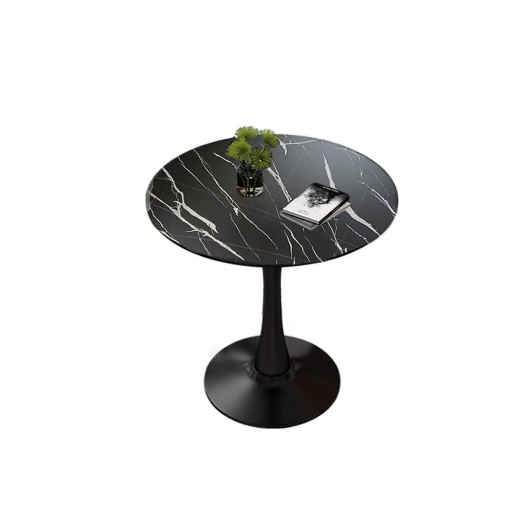 GDF Studio 24 Round Modern Dining Table, Wooden Top Tulip Table with Steel Pedestal Base, Kitchen Table, Walnut