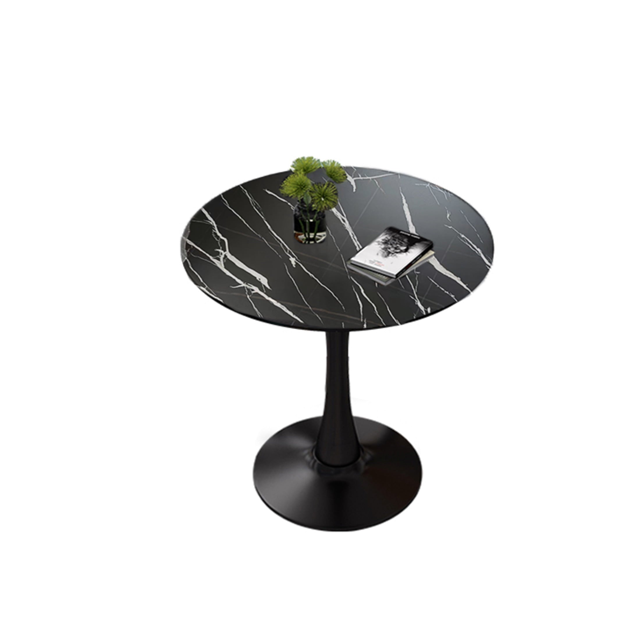 GDF Studio 24 Round Modern Dining Table, Wooden Top Tulip Table with Steel Pedestal Base, Kitchen Table, Walnut