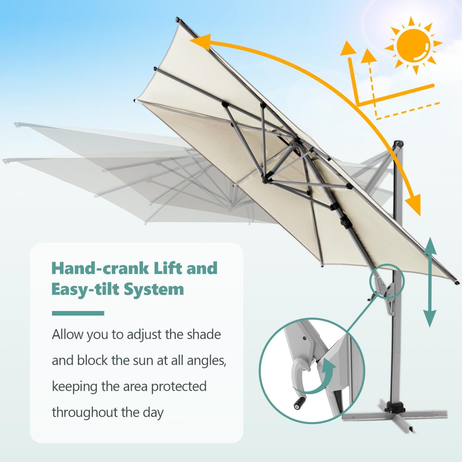 COSIEST 10FT Cream Double Top Cantilever Outdoor Umbrellas, Large Square Windproof Patio Umbrella for Garden, Deck, Pool