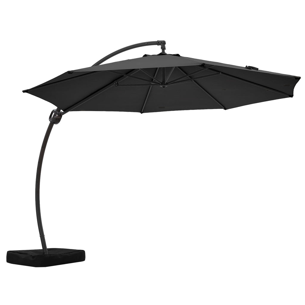 FUNDAZE 11ft Market Patio Umbrella with Base, Curved Cantilever Hanging Sun Shade with Crank & Tilt for Garden, Deck, Poolside,Beige