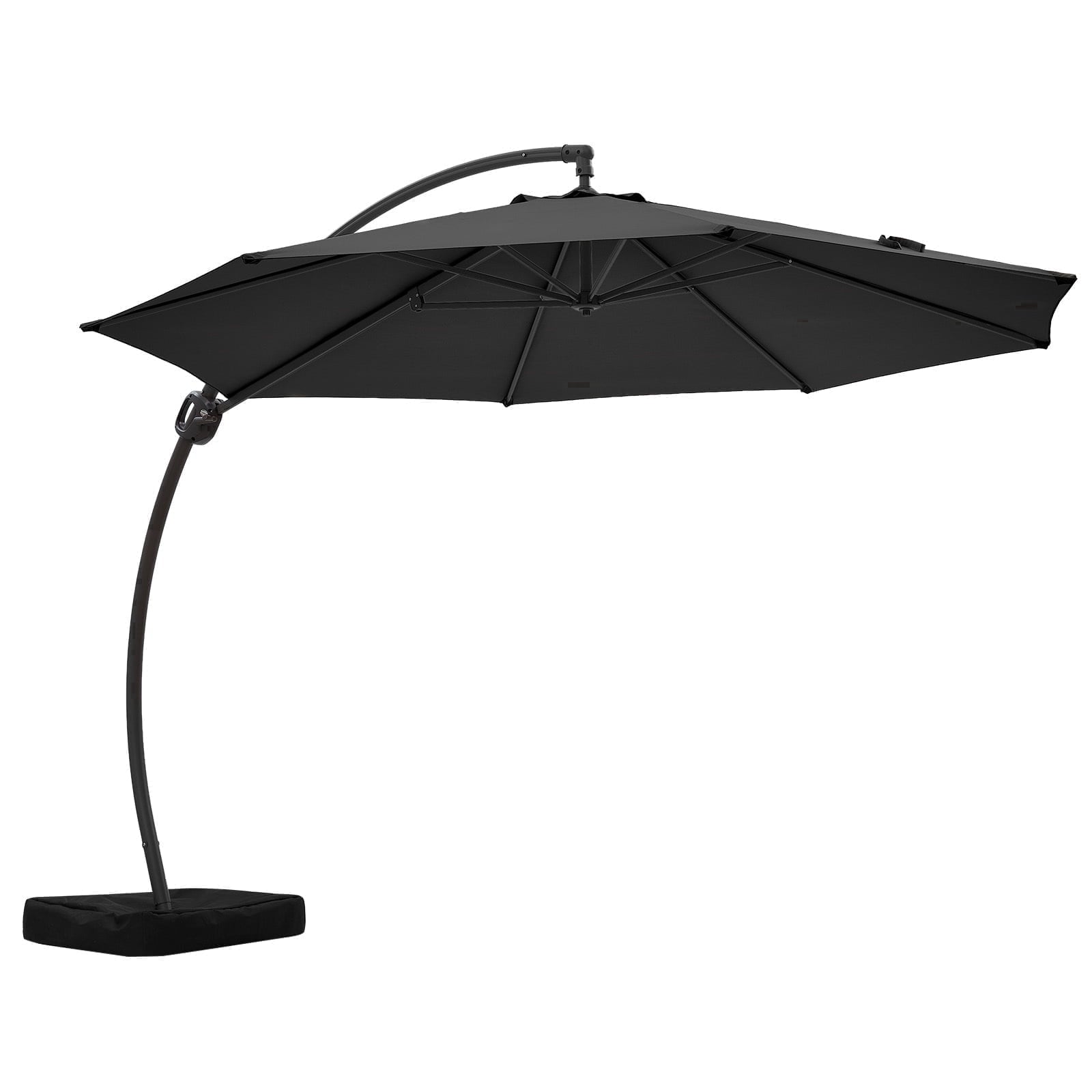 FUNDAZE 11ft Market Patio Umbrella with Base, Curved Cantilever Hanging Sun Shade with Crank & Tilt for Garden, Deck, Poolside,Beige