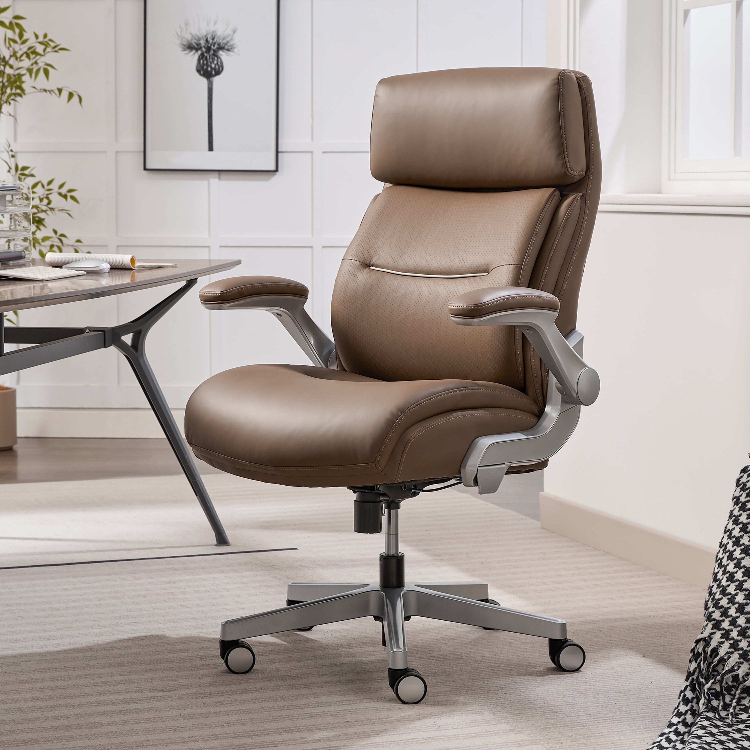 Shaquille O'Neal Cenzo Ergonomic Big and Tall Office Chair ,Flip-Up Arms PureSoft Upholstery High-Back Desk Chair with 400 lb Capacity, Black