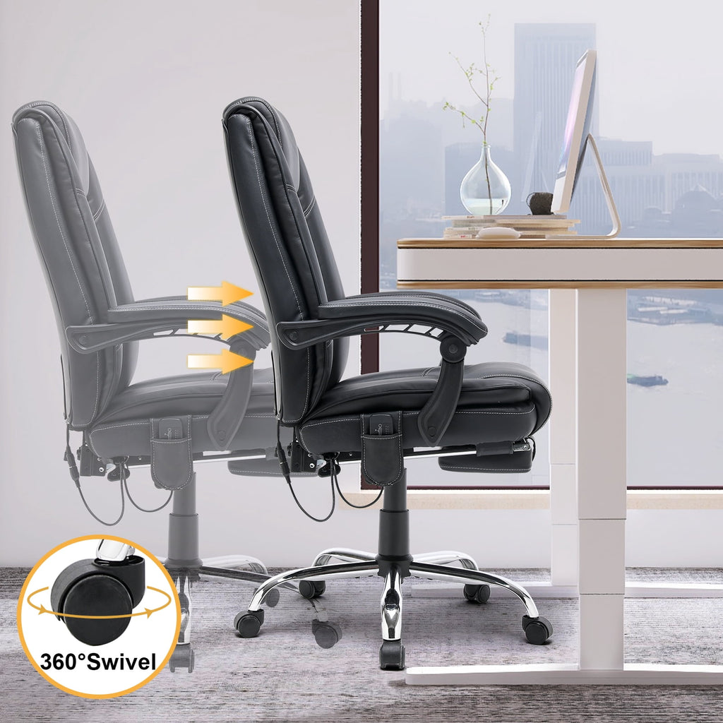 HOMREST Ergonomic Office Chair with 6-Point Massage & Heating, Adjustable Executive Desk Chair with Retractable Footrest, PU Leather Home Office Desk Chair for Home & Office (Black)