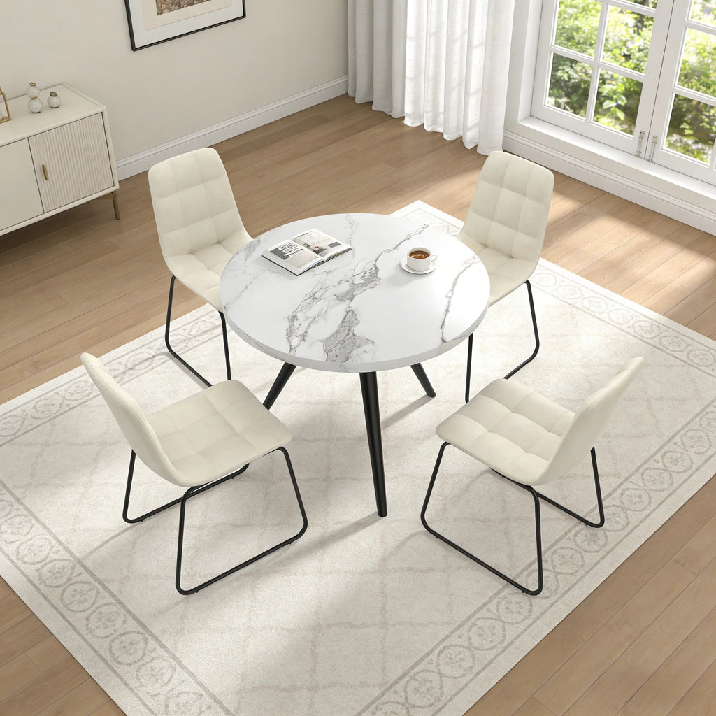 34.8 Round Dining Table for 4 People, Modern Circle Kitchen Table with Metal Legs for Kitchen, Dining Room, Apartment,Gray