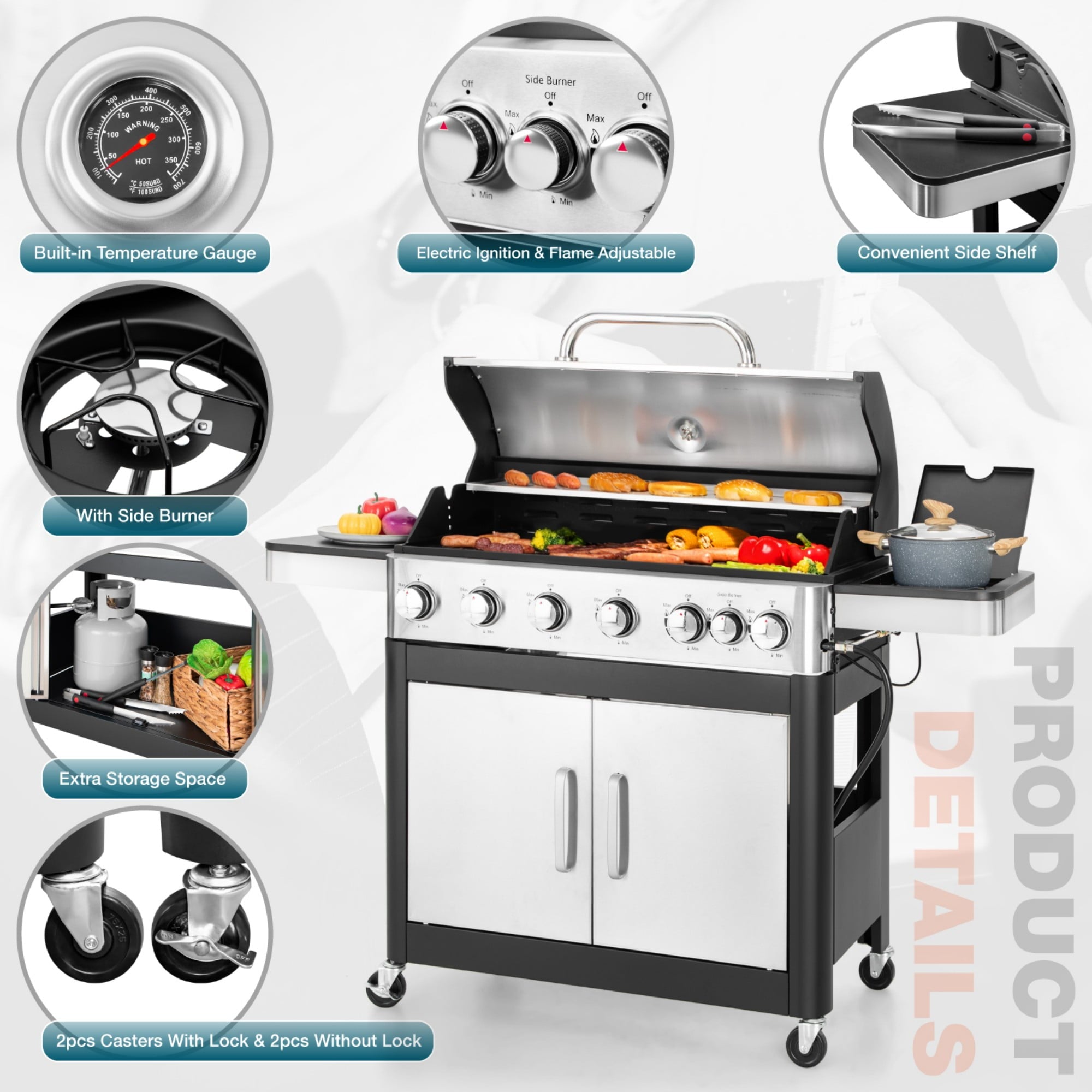 MF Studio 4 Burner Propane Gas Outdoor Grill with Side Burner Stainless Steel BBQ Grill
