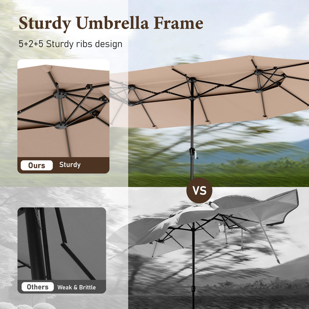 SUMMIT LIVING 13FT Patio Umbrella with Base Included - Double-Vented Rectangle Outdoor Market Umbrella for Patio - Beige