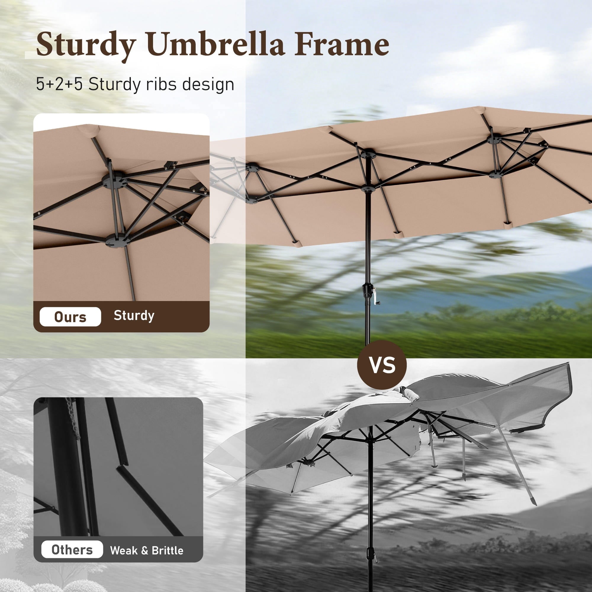 SUMMIT LIVING 13FT Patio Umbrella with Base Included - Double-Vented Rectangle Outdoor Market Umbrella for Patio - Beige
