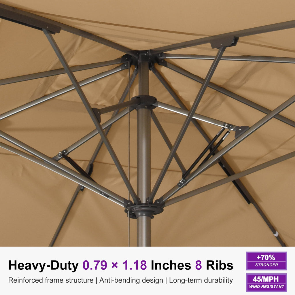 PURPLE LEAF OUTDOOR 16 x 16 FT Extra Large Rectangle Patio Market Table Sun Umbrella Heavy-Duty with Semi-Auto Open Maximum Coverage for Restaurant Hotel Resort Cafe Poolside Beige