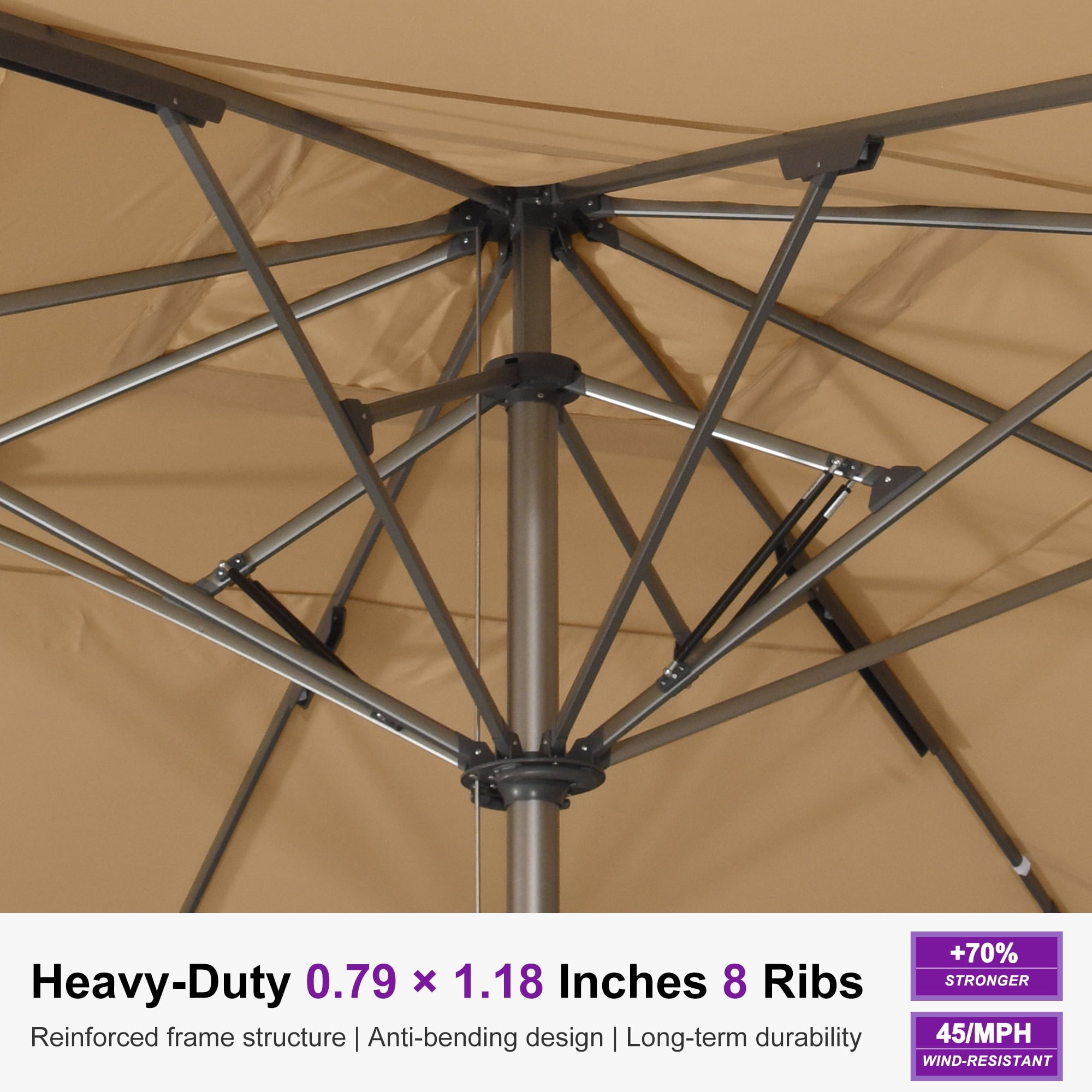 PURPLE LEAF OUTDOOR 16 x 16 FT Extra Large Rectangle Patio Market Table Sun Umbrella Heavy-Duty with Semi-Auto Open Maximum Coverage for Restaurant Hotel Resort Cafe Poolside Beige