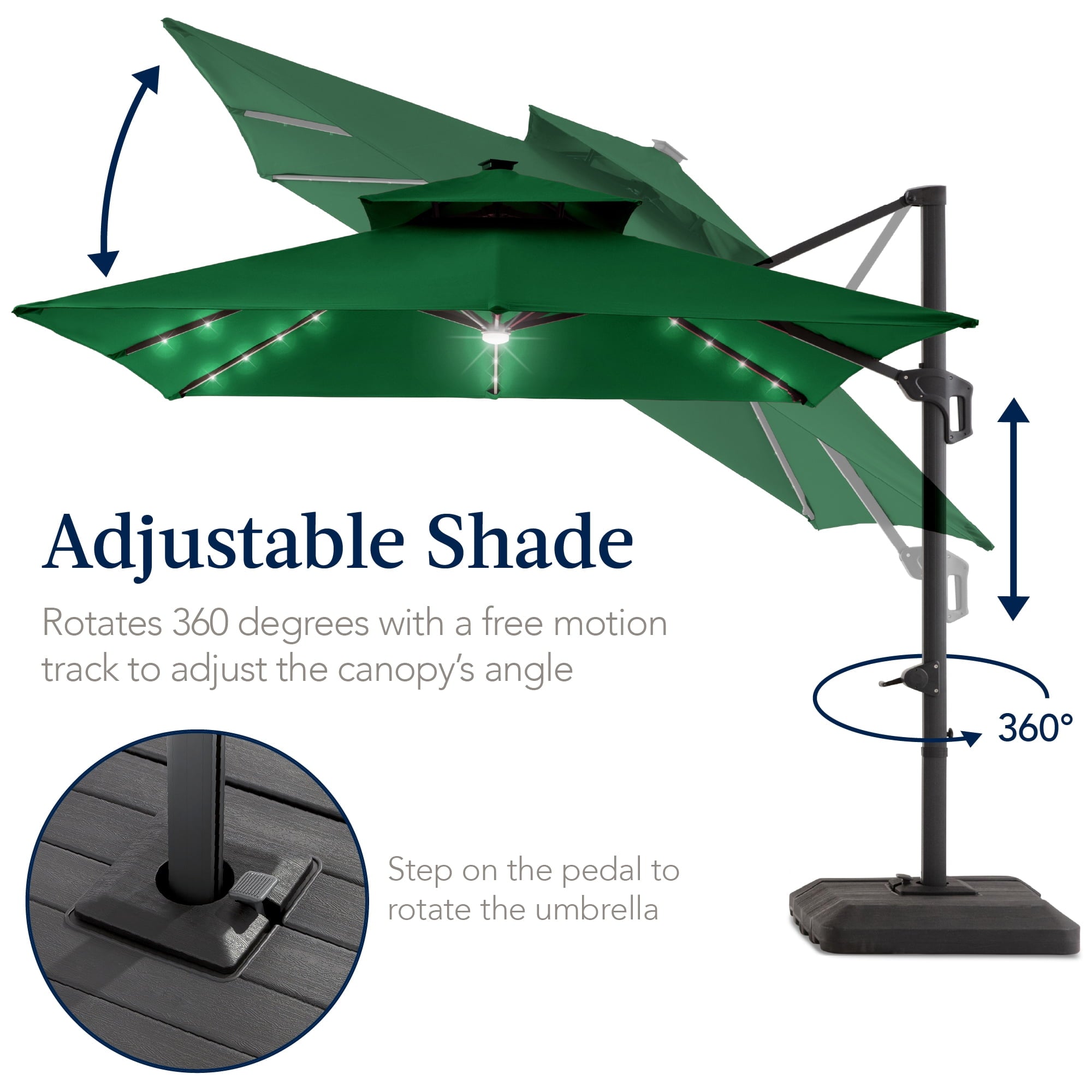 Best Choice Products 12x12ft 2-Tier Square Outdoor Solar LED Cantilever Umbrella w/ 360-Rotating Base   Gray