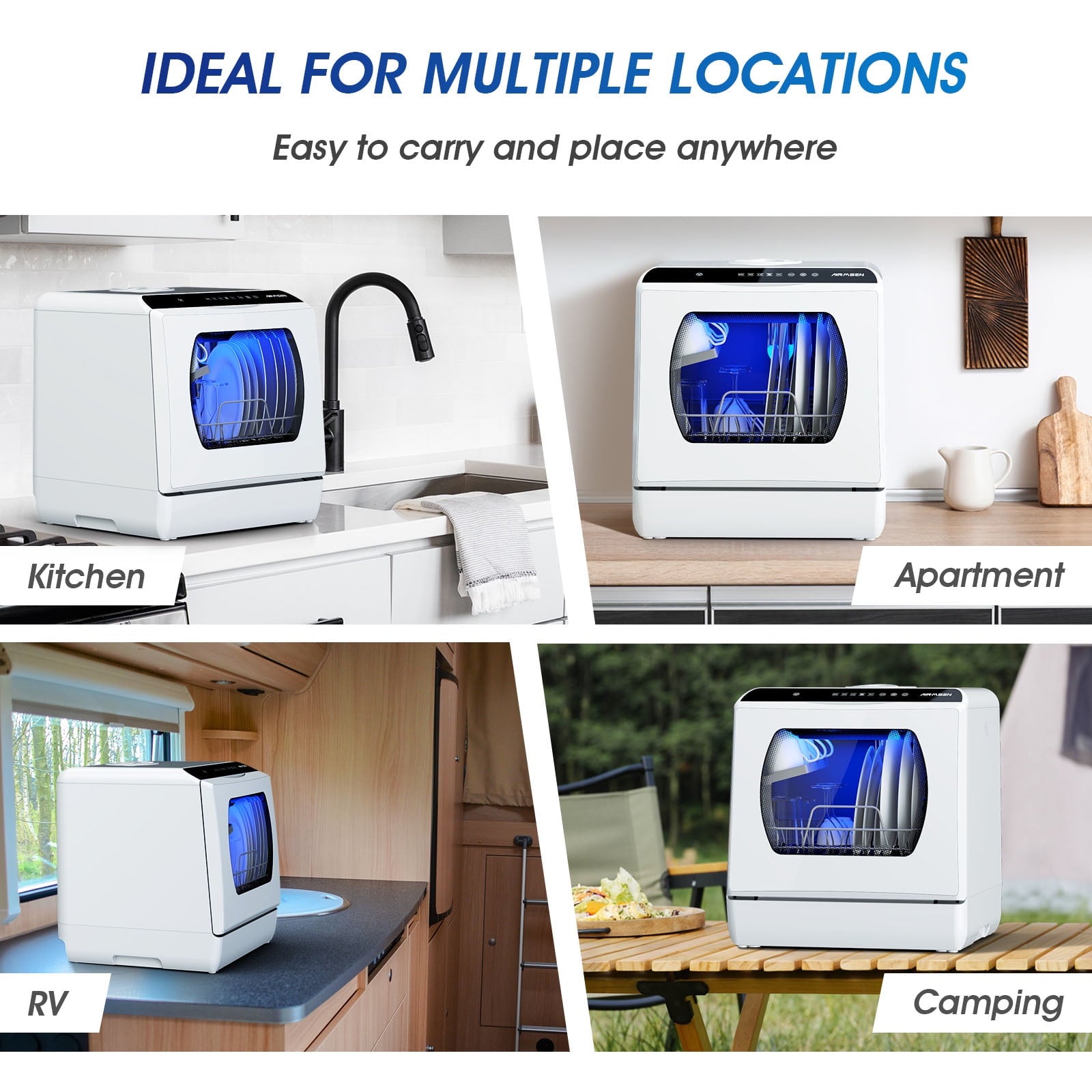 AIRMSEN Portable Countertop Dishwasher with 5-Liter Built-in Water Tank and Air-Dry Function, 5 Washing Programs Mini Dishwasher, AE-TDQR03