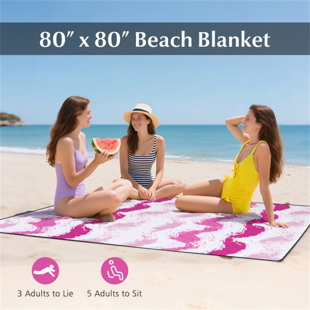 Portable Beach Set 4-Piece Pink – Sun-Proof Umbrella 2 Comfortable Folding Chairs & Large Waterproof Picnic Blanket