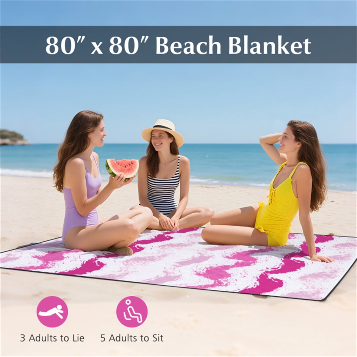 Portable Beach Set 4-Piece Pink – Sun-Proof Umbrella 2 Comfortable Folding Chairs & Large Waterproof Picnic Blanket