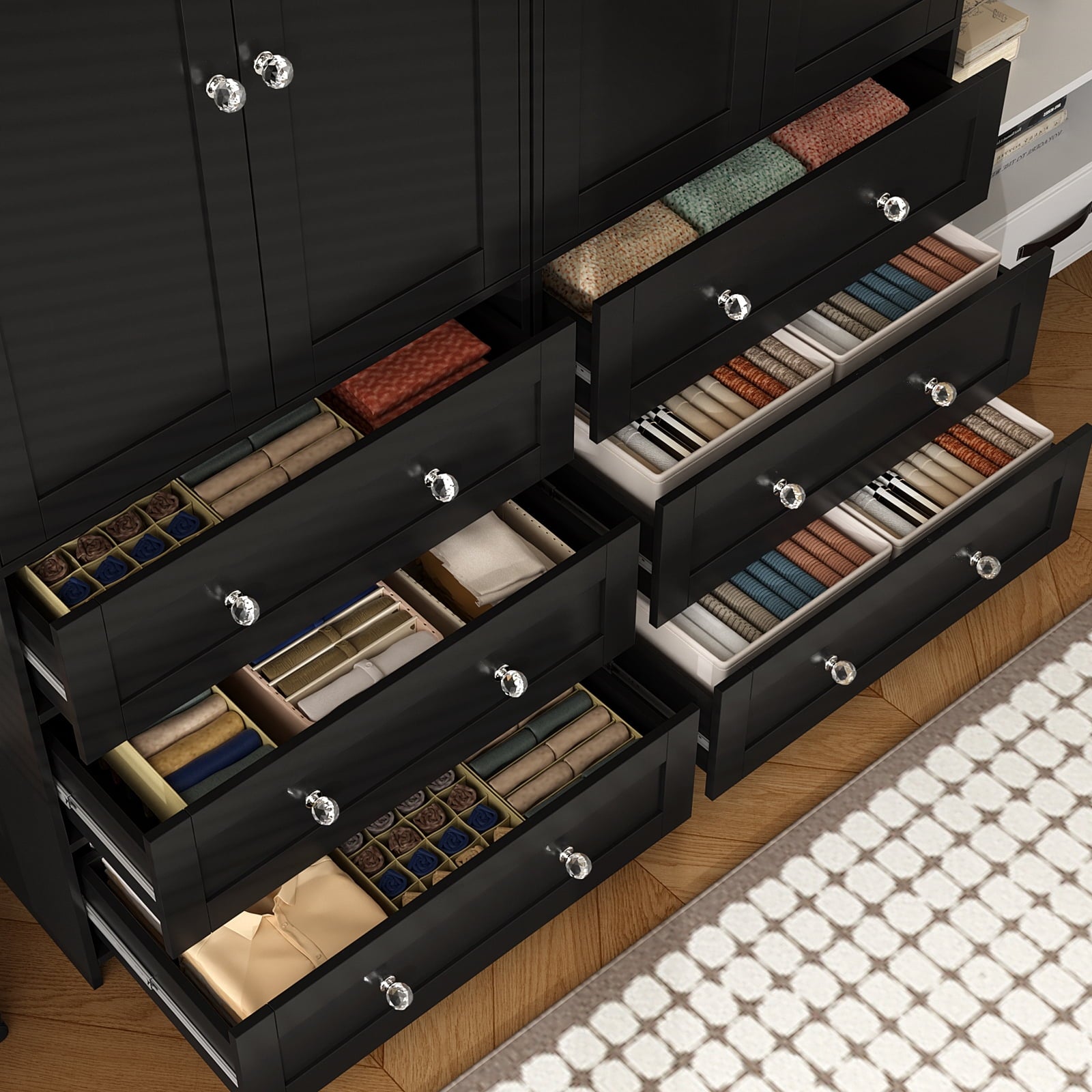 Richya Wooden Freestanding Wardrobe Closet Cabinet with 3 Drawers,Modern Wood Closet Storage Cabinet for Bedroom